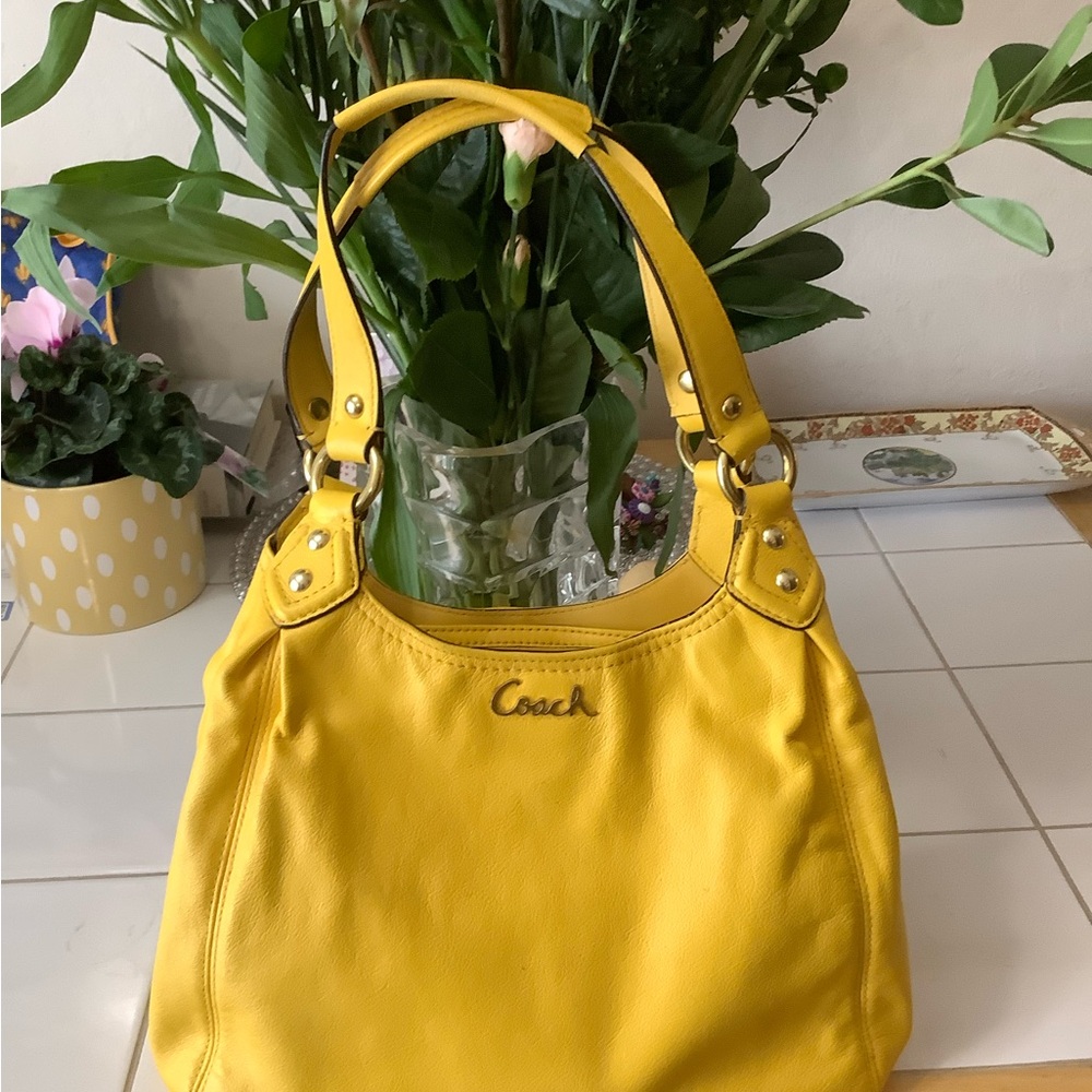 Coach Yellow Leather Shoulder Bag with Double Straps